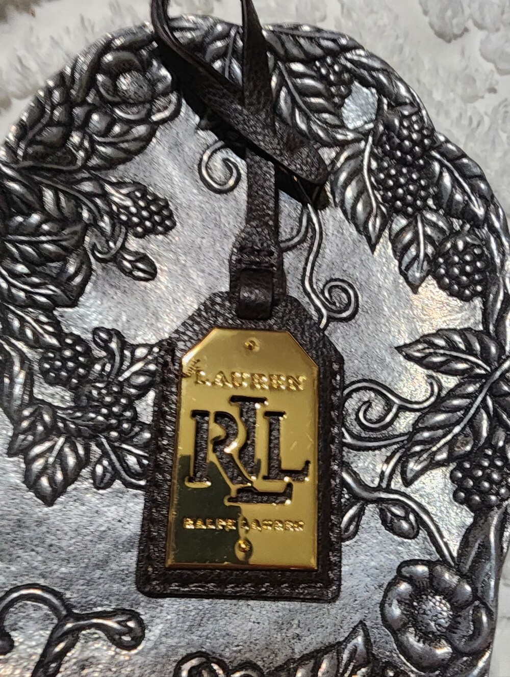 RALPH LAURENBLACK LEATHERGOLD BRASS METALKEY FOB BAG CHARM KEYCHAIN HANG - Picture 4 of 13
